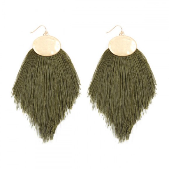 Blush & Belle Jewelry - Olive Oversized Boho Thread Tassel Drop Earrings